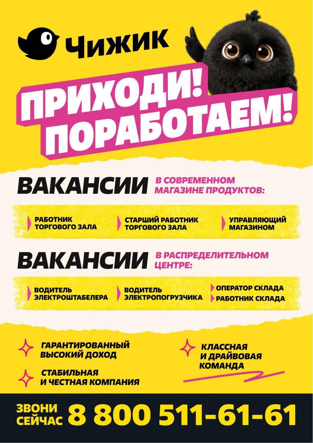 Вакансии в Чижик: работа в магазине и РЦ